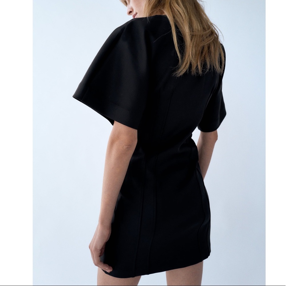 Zara Black Neoprene Effect V neck Mini  Dress - Picture 3 of 8